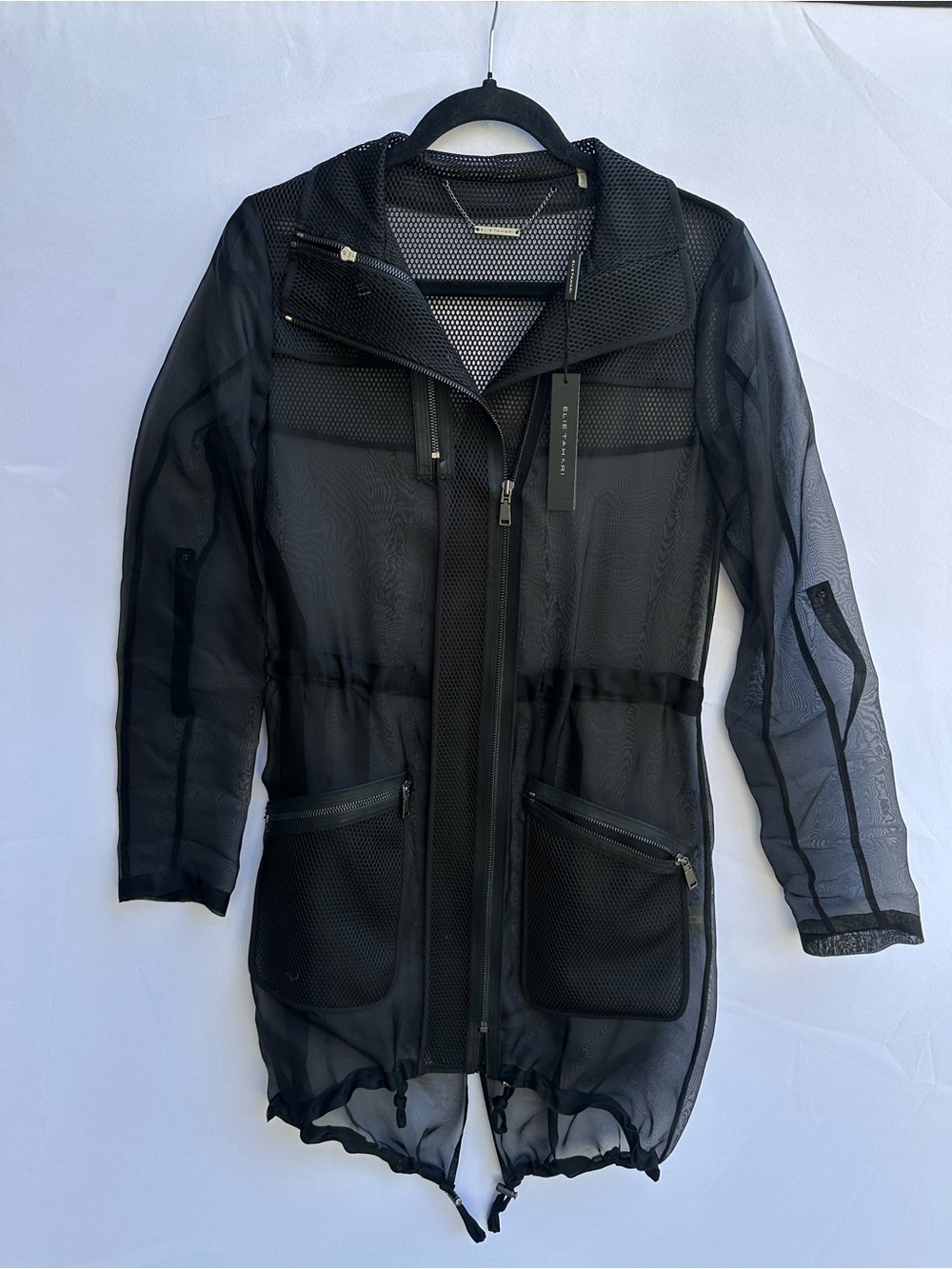 BNWT Elie Tahari XS Black sheer mesh utility jacket